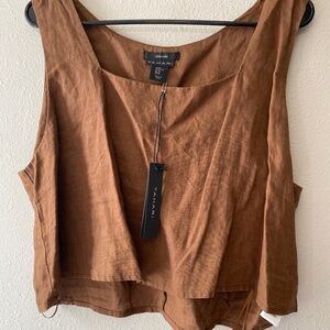 Tahari 100% Linen Sleeveless Cropped Top XL NWT